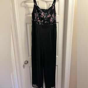 Black Floral Mesh Jumpsuit